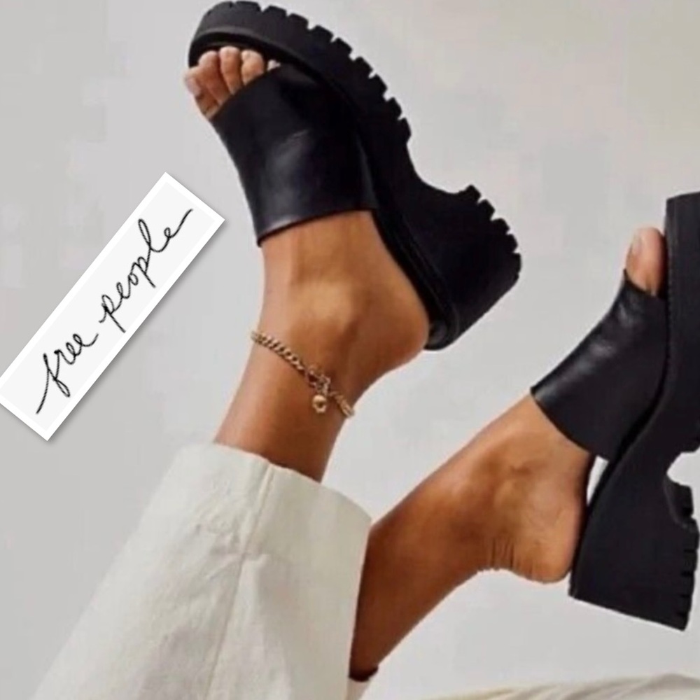 Free People Black Chunky Platform Slide Sandals